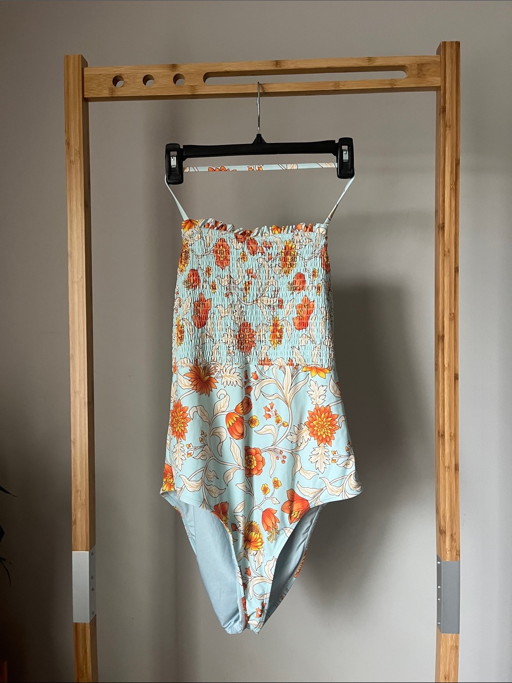 Floral Smocked Light Blue Women's One Piece Swimsuit